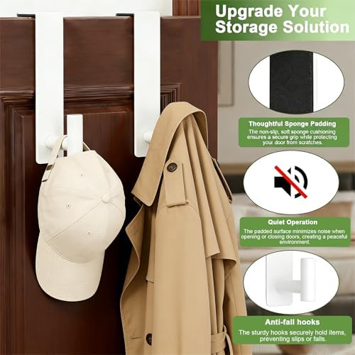 Stainless Steel Over The Door Hooks Heavy Duty, Bathroom Towel Holder Door Mount Coat Rack Towel Rack for Bedroom, Doors Hangers Towel Hooks for Bathroom Dorm Essentials (White, 2 Pack) - Image 6