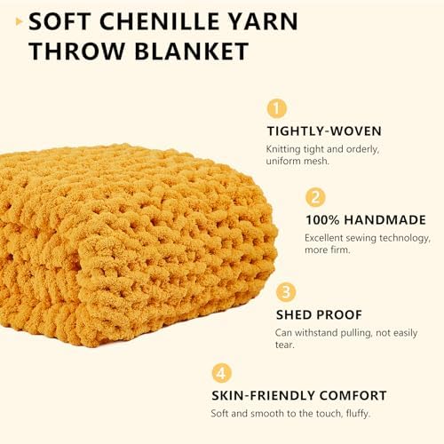 L'AGRATY Chunky Knit Throw Blanket for Couch, 50 x 60 Inches Mustard Yellow - Image 2