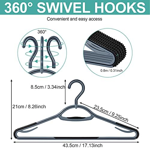 Extra Non Slip Plastic Clothes Hangers 30 Pack, with Sure Grip Rubber, 360 Degree Swivel Hook, Space Saving (Steel Blue/Cool Grey) - Image 4