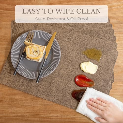 Romanstile Faux Leather Vinyl Placemats Set of 4, Brown - Image 5