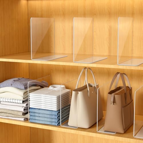 Shelf Dividers for Closet Organization – Acrylic Clear Sturdy Dividers to Keep Clothes, Sweaters & Purses Upright, Free-Standing for Wood Shelves, 10" Tall x 12" Deep, 12 Pack by Hotbird