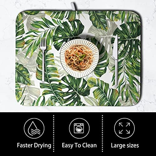 Tropical Palm Leaves Dish Drying Mat for Kitchen Counter 18x24 Inch, Green Monstera Kitchen Drying Mat,Watercolor Herbs Dishes Pad Dish Drainer Rack Mats Absorbent Fast Dry Kitchen Accessories - Image 4