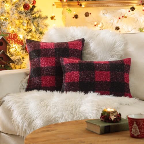 AQOTHES Red Black Plaid Christmas Throw Pillow Covers 12x20 Inch Set of 2 - Image 2