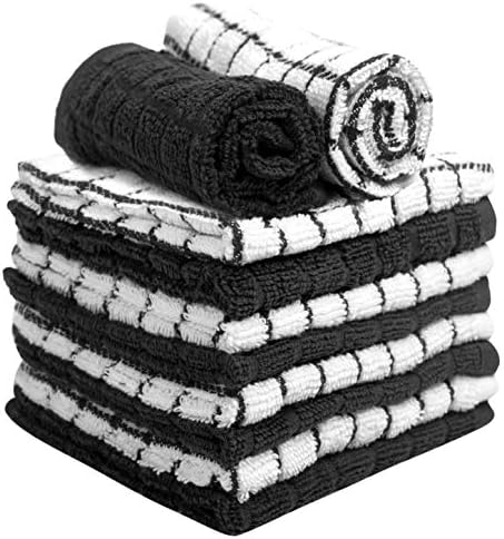 Bumble Dish Cloths (8-Pack), 100% Cotton Kitchen Towels, 12"x12" - Black - Image 4