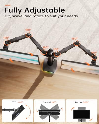 Afaloona RGB Dual Monitor Arm with USB Hub, Desk Mount for 13-27" Monitors - Image 6