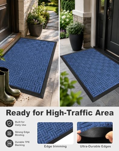 Mibao Front Door Mat Outdoor Entrance, 36" x 24" Heavy Duty Welcome Mat for Outdoor and Indoor, Waterproof Dirt Trapper Doormat, Super Absorbent Indoor Entryway Mat for Patio & Porch - Blue - Image 4