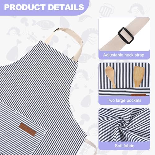 2 Pack Stripes Kids Apron, Kids Cooking Aprons with 2 Pockets, Cute Aprons for Cooking for Boys and Girls - Image 3