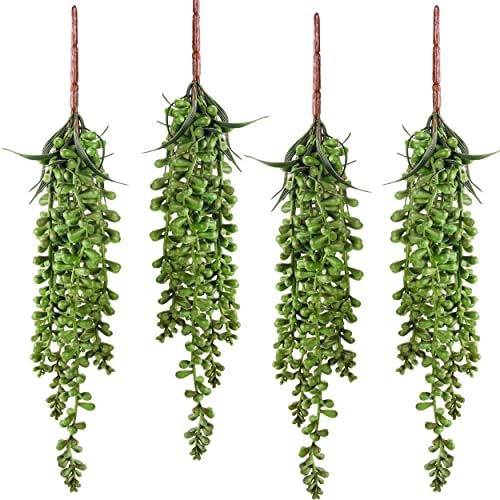Meiliy 4pcs Artificial Succulent Plants Hanging Succulent Plants Faux Succulents Unpotted Branch String of Pearls Plant for Home Kitchen Office Wedding Garden Craft Art Indoor Decor by Meiliy%7CLivelifeinbloom
