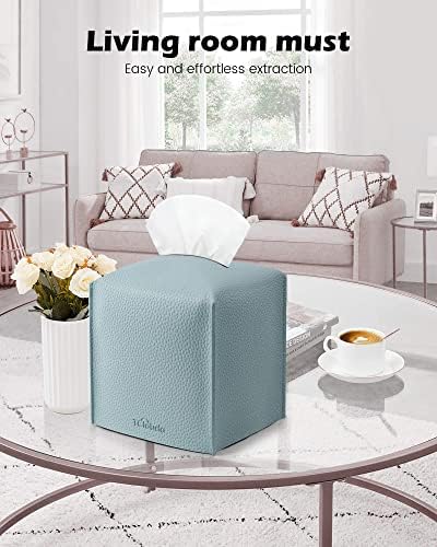 Tissue Box Cover for PU Leather, Modern Simple Solid Color Holder Square Tissue Bag, Ideal for Bathrooms,Office,Car,Nightstand,Outdoor Tent,Dining Table,5"X5"X5", Single Blue - Image 3