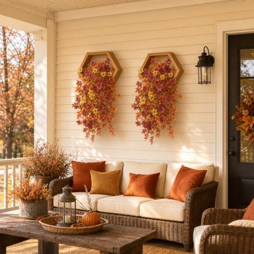 2Pcs Artificial Fall Flowers Realistic Plants for Hanging Outdoor Decor - Image 6