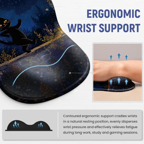 Ergonomic Mouse Pad with Wrist Rest, Gel Wrist Support, Starlit Cat - Image 2
