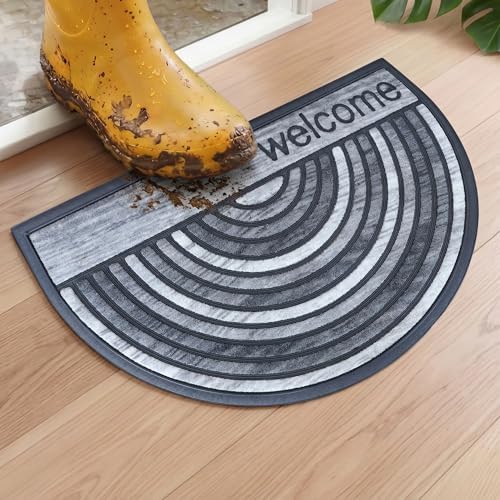 Welcome Mat for Front Door, Non-Slip, Stripes BW, 17x29in by AmaruDoorMats