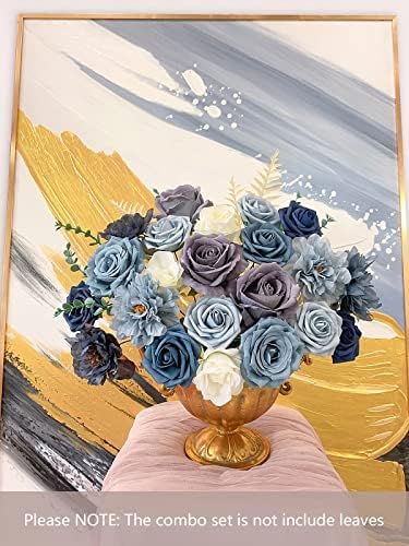 FACINOC Roses Artificial Flowers Dusty Blue Bouquet Fake Flower with Stem - Image 4