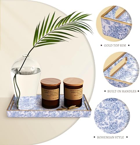 MAONAME Blue Bathroom Vanity Tray, Plastic Decorative Trays with Handles - Image 3