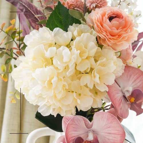 17-inch Artificial Fake Flowers Silk Flower Arrangements Faux Bouquets Composed of Hydrangea, phalaenopsis, Lotus, Double-Headed Roses, Dandelions, Jasmine, Small Fennel Branches. - Image 6