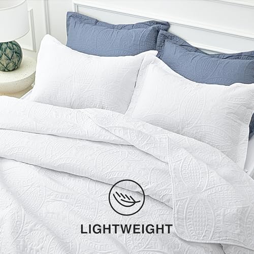 Love's cabin California King Size Quilt Bedding Set White Bedspreads - Cal King Summer Lightweight Bedspread Comforter - Coin Pattern Coverlet for All Season - 3 Pieces (1 Quilt, 2 Pillow Shams) - Image 6