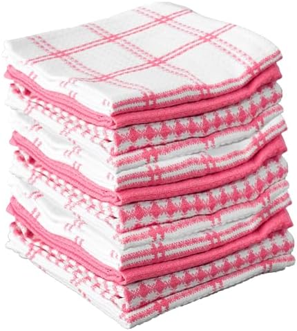 T-Fal Premium Waffle Dish Cloths: Highly Absorbent, Super Soft Long Lasting - 100% Cotton, 12"x13" Towel for Cleaning & Drying, (12-Pack), Pink by T-falbrand