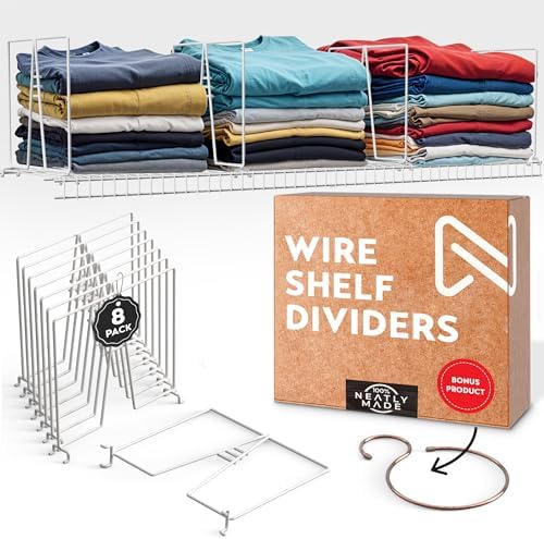 Tall Wire Shelf Dividers for Closet Organization – 4 Pack for 16 Inch Wire Shelves Only - Measure Before You Buy - Sturdy and Easy Set-Up with Bonus Rose Gold Hanger by NeatlyMade