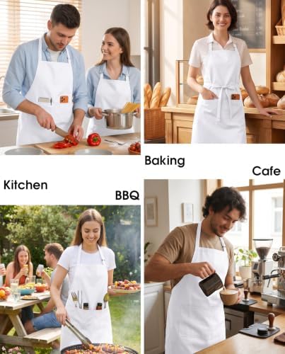 BOHARERS Kitchen Cooking Apron Unisex Adjustable chef apron with 2 pockets,1 Pack White - Image 4