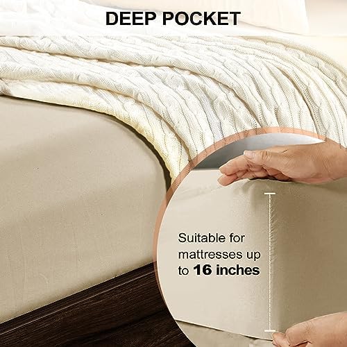 FreshCulture Twin XL Fitted Sheet Only - Hotel Quality Fitted Sheet Twin XL Size - Ultra Soft & Breathable - Brushed Microfiber - Deep Pocket - Cooling Fitted Sheets for Twin XL Size Bed (Beige) - Image 4