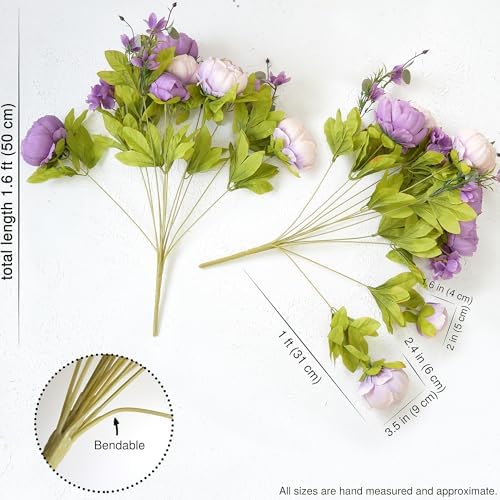 FiveSeasonStuff Dusty Purple & Greenery Artificial Peony Set of 2 - Image 4