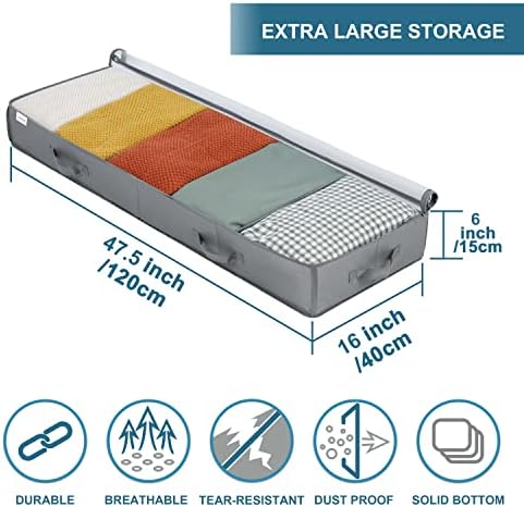 Under Bed Storage Containers, 2 Pack Under the Bed Bags, Clear Underbed Storage Bins with Sturdy | Adjustable Dividers | Sidewalls | Bottom, Closet Organizer for Clothes Sheet Blankets, 47.5x16x6in - Image 2