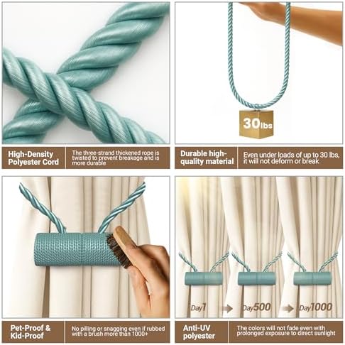 Hion Magnetic Curtain Tiebacks Gray Blue 2pcs, Curtain Tiebacks Buckles Holdbacks Holders Hooks Clip for Home Bedroom Office Decorative Curtain - Image 3
