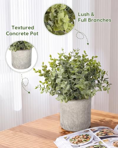 Velener 2 Pcs Large Fake Plants Eucalyptus, Artificial Plants Indoor for Shelf, Potted Eucalyptus Plants for Home/Bathroom/Pottery Barn/Desk/Farmhouse/Coffee Table Decor (Sage Green) - Image 3