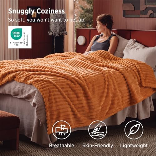 Bedsure Soft Queen Size Blanket for Bed Burnt Orange 90"x90" - Image 3