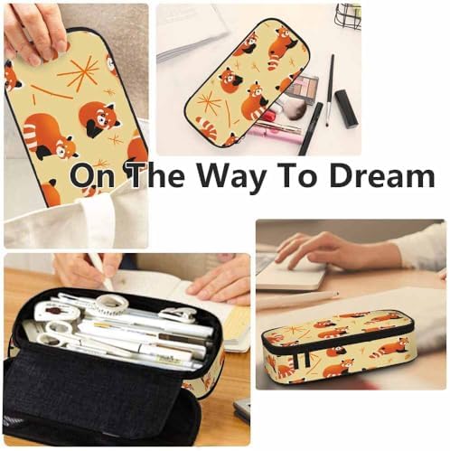 Yekiua Red Panda Pencil Case Organizer Cute Bamboo Bears College Office Big Capacity Pencil Bag - Image 5