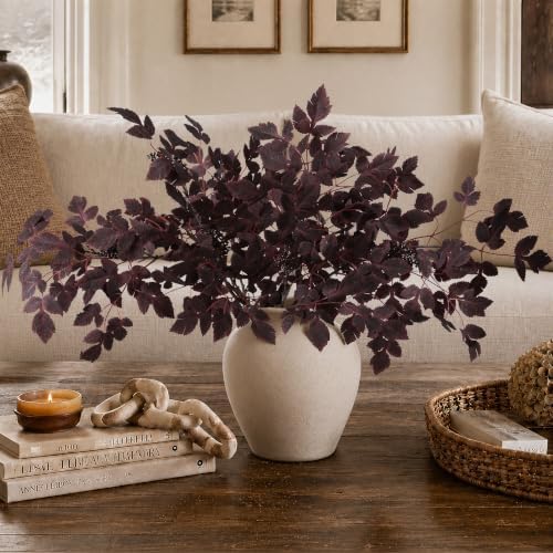 HyeFlora Artificial Cimicifuga Plant Leaf Spray Stems 4PCS Fake Greenery Branches 28.7 in Faux Leaves Real Touch Silk Plants DIY Stem for Vase Festival Home Kitchen Garden Farmhouse Decor (Burgundy) - Image 7