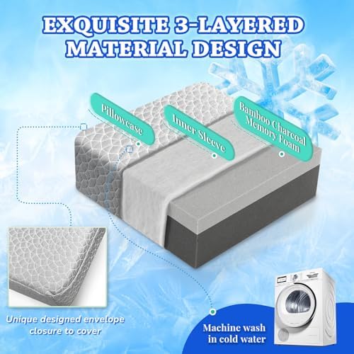 HARBOREST Cooling Cube Pillow - Side Sleeper Pillow for Neck and Shoulder Pain, Memory Foam Pillow Cube Pro with Adjustable Firmness,12"x12"x5", Grey - Image 6