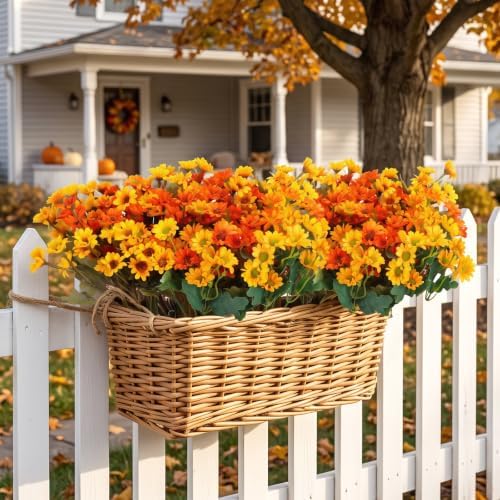 CEWOR 12 Bundles Fall Artificial Flowers for Outdoor Indoor, Fake Silk Daisy with Leaves, Autumn Faux Flower for Garden Patio Home Decor (4 Multicolor) - Image 5