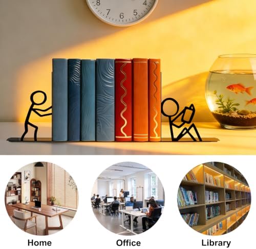Metal Bookends People Book-end, Decorative Cute Book Ends for Shelves in Home Office Desk, Bookshelf Decor & Gift, Stable Storage (Two Reader Black) - Image 6