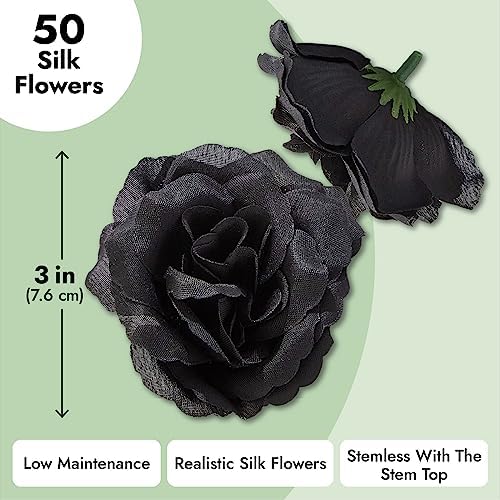 Bright Creations Black Artificial Roses Bulk - 3-Inch Stemless Foam Roses 50 Pack for Crafts & Home Decor - Image 5