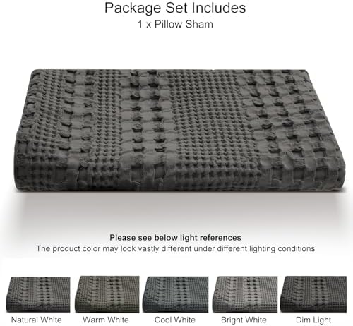 PHF 100% Cotton Waffle Body Pillowcase with Zipper, 1 Pack 20" x 54" Soft Skin-Friendly Pillow Sham, No Filling, Aesthetic Woven and Breathable Waffle Weave Body Pillow Cover for Bed, Charcoal Grey - Image 5