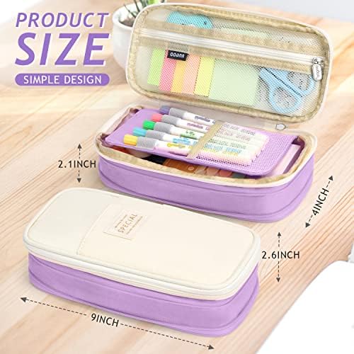 KPX Big Capacity Pencil Pen Case Bag with Zipper Office College School Storage Large Capacity Bag Pouch Holder Box Organizer Colorful (Purple) - Image 2