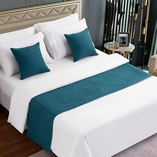 AMBERIS Bed Runner Blue, Imitation Linen Decorative Bed Scarf for Home Hotel (Pillowcases Sold Separately) by AMBERIS