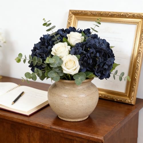 Kimura's Cabin 6pcs Navy Blue Hydrangea Artificial Flowers Silk Hydrangeas - Image 3