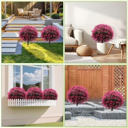 2pcs 25" Artificial Rose Boxwood Topiary Ball Bush for Outdoor - Image 7
