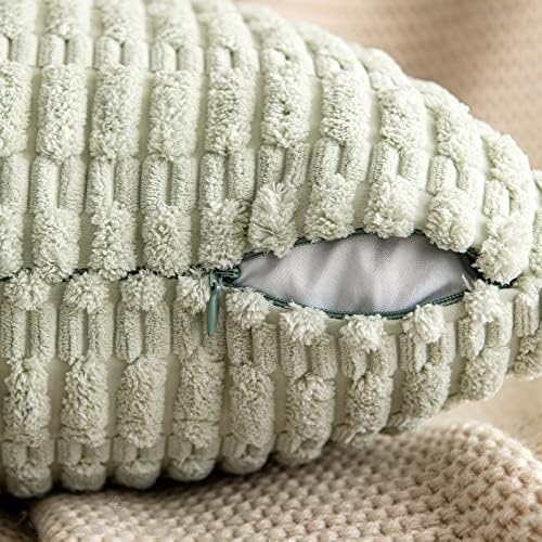 MIULEE Corduroy Decorative Throw Pillow Covers 18x18 Light Green Pack of 2 - Image 2
