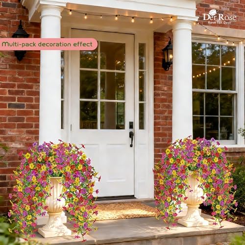 Der Rose UV Resistant Artificial Hanging Flowers for Outdoors, 4Pcs Silk Fake Dasiy Faux Hanging Flowers for Outdoor Planter Porch Balcony Yard Decor - Image 5