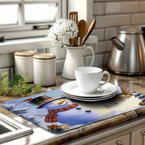 Christmas Snowman Kitchen Drying Mat - Winter Snow Cardinals Pine Trees Dish Drainer - Large Microfiber Absorbent Fast Drying Pad for Kitchen Countertop 1824 - Image 6