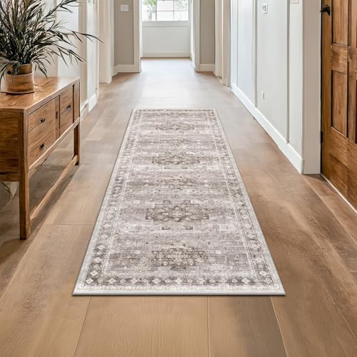 Hazo Haus Boho Long Bathroom Runner Rug 24 x 72 Washable Non Slip - Soft Stain Reistant Rugs for Kitchen, Laundry Room, Hallway Runner - Neutral Floral Design Décor (2x6 Beige/Latte) - Image 6
