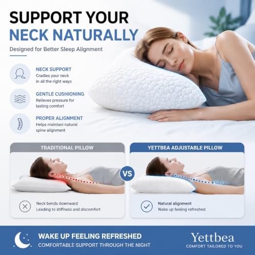 Yettbea Bamboo Cooling Shredded Memory Foam Bed Pillows Queen Size Set of 2 - Image 3