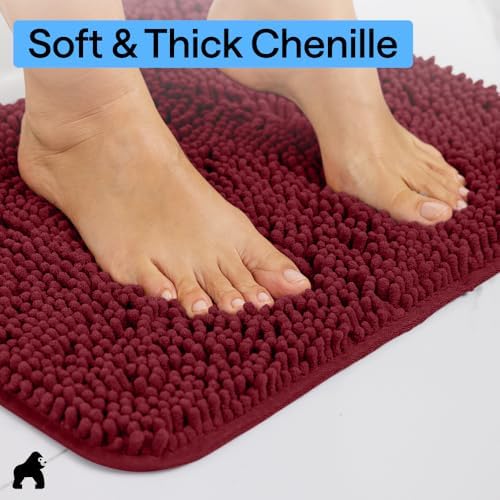 GORILLA GRIP Bath Rug Mat for Bathroom, Absorbent Chenille, 48x17 Burgundy - Image 4