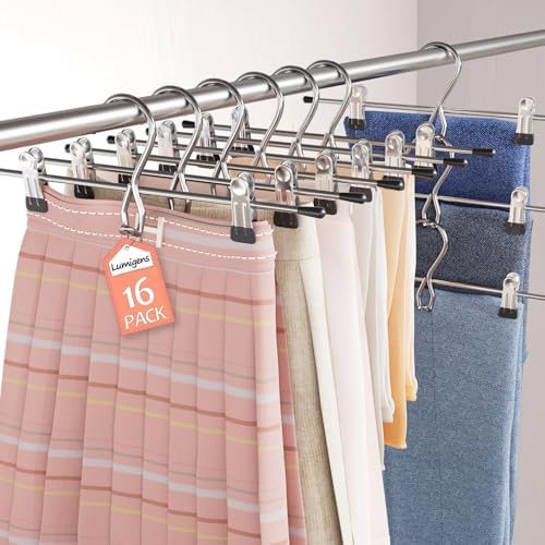 Pants Hangers Space Saving,Stackable Skirt Hangers with Clips, Hanging Closet Organizer and Storage,Clothes Hangers, College Dorm Essentials Apartment Essentials- 16 Pack by Lumigens