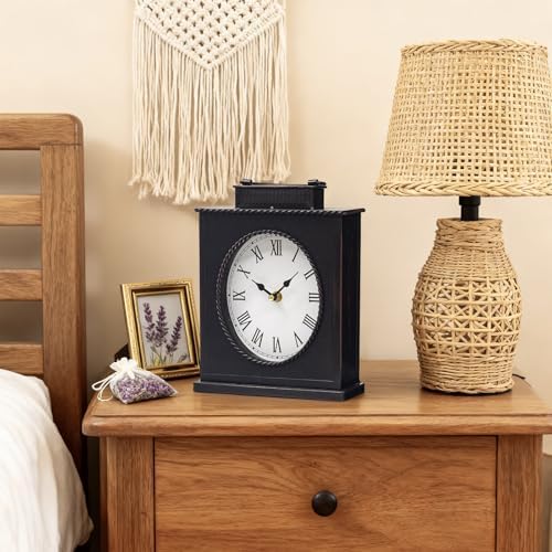 Vintage Mantel Clock, Large Rustic Distressed Metal Table Clock with Handle, Silent Non-Ticking Quartz Movement, Antique Brown Fireplace Shelf Desk Clock for Living Room Bedroom Office - Image 6