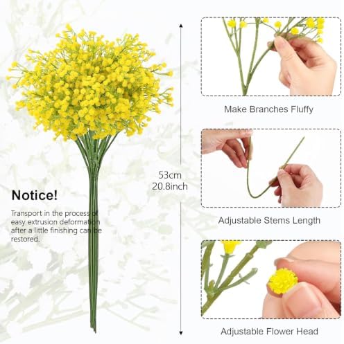 N&T NIETING Babys Breath Artificial Flowers Bulk, 15Pcs, Yellow - Image 2