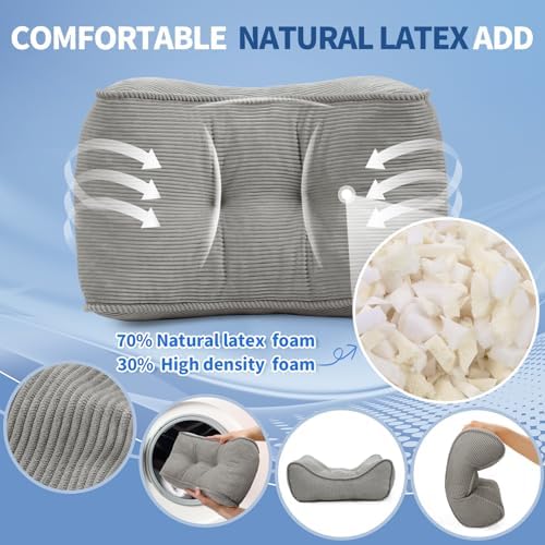 Lumbar Support Pillow for Study Desk Chair, Bite-Size Natural Latex Foam Back Support Pillow for Lower Back Pain Relief, Soft & Support Corduroy Office Chair Cushion, S, Gray - Image 3